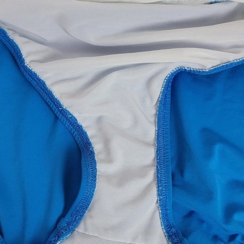 Lands' End Women's‎ 16 Blue Geo Smoothing UPF 50 Blouson Fauxkini Swimsuit